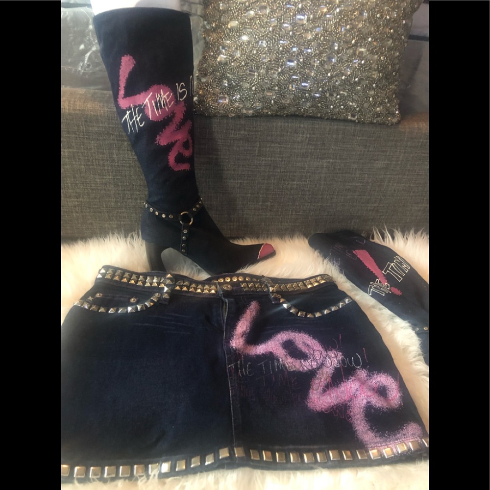 Custom Denim boots & Jean Skirt